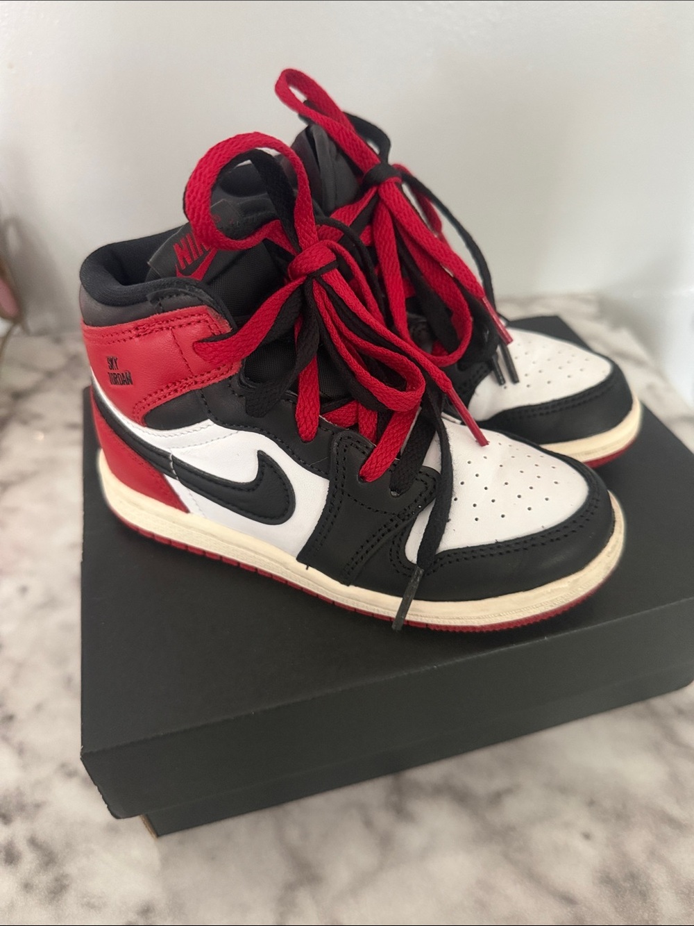 Jordan Kids Black White Red High-Top Sneakers